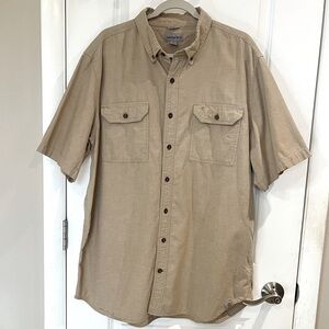 Carhartt Relaxed Fit Button Down Short Sleeve Shirt Khaki Tan Sz XLT 100% Cotton